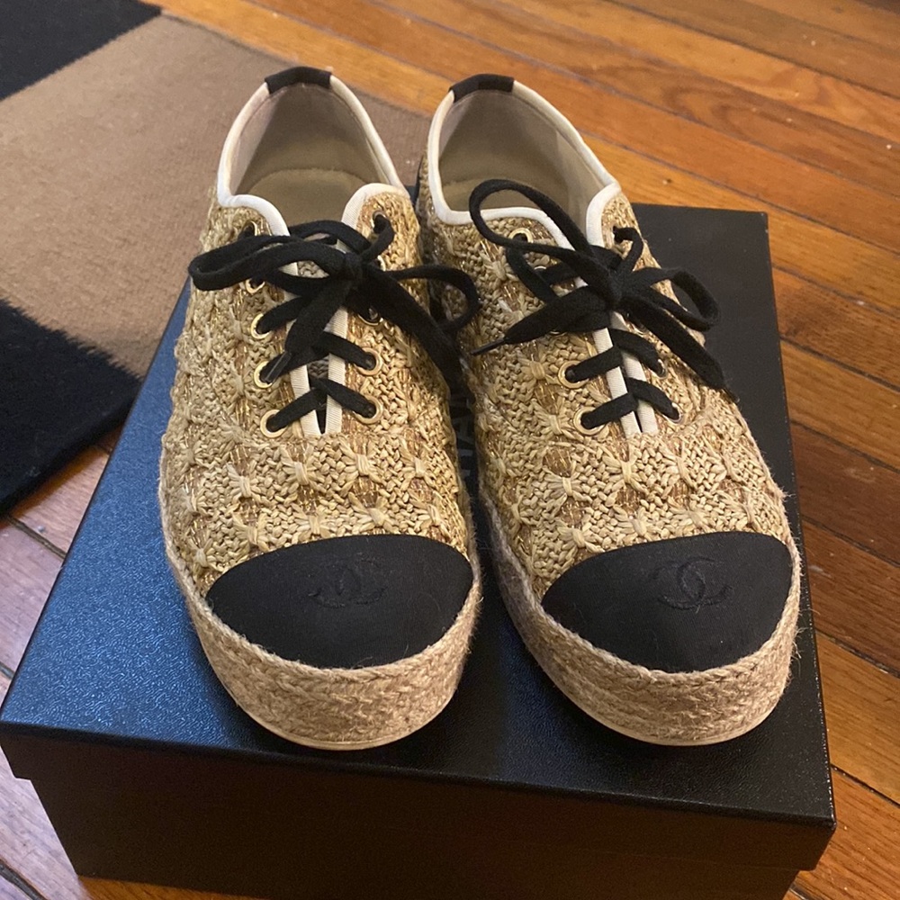 Chanel Raffia Laceup Espadrilles Sneakers